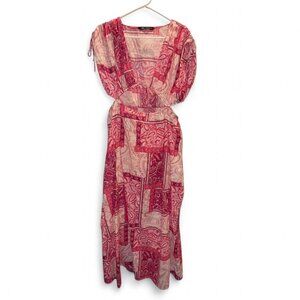 Pink and white Zara maxi dress with a boho vibe